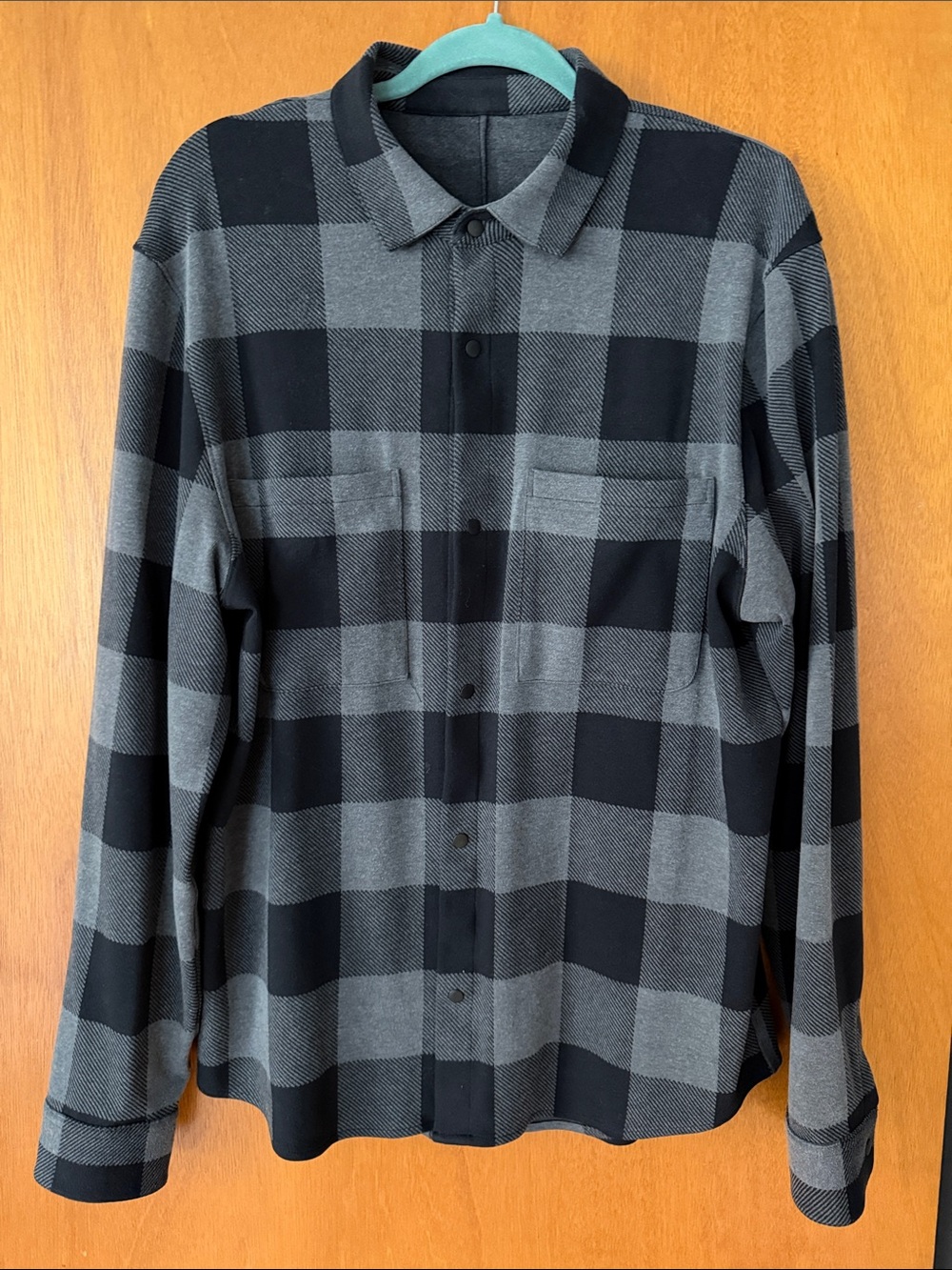 Lululemon Men's Black and Gray Plaid Button-Up Shirt